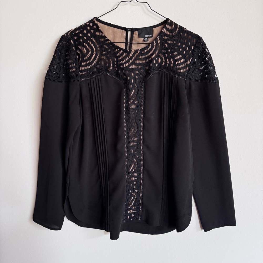 Greylin for Anthro Black Embellished Long Sleeve Blouse